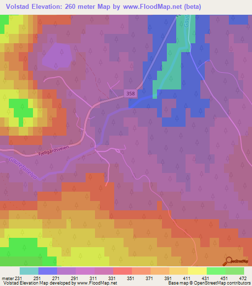 Volstad,Norway Elevation Map
