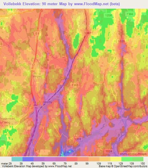 Vollebekk,Norway Elevation Map