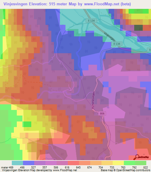 Vinjesvingen,Norway Elevation Map