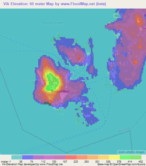 Vik,Norway Elevation Map