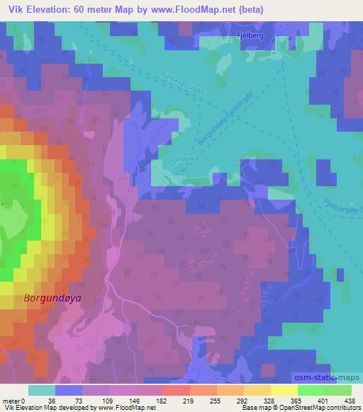 Vik,Norway Elevation Map