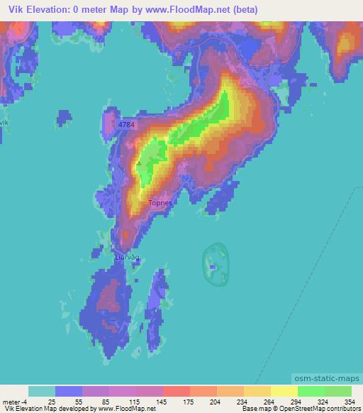 Vik,Norway Elevation Map