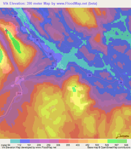 Vik,Norway Elevation Map