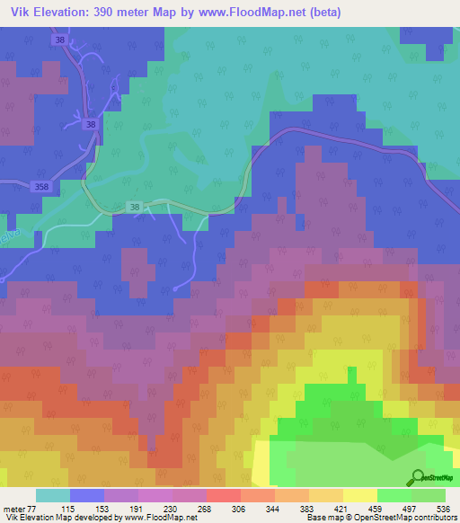 Vik,Norway Elevation Map