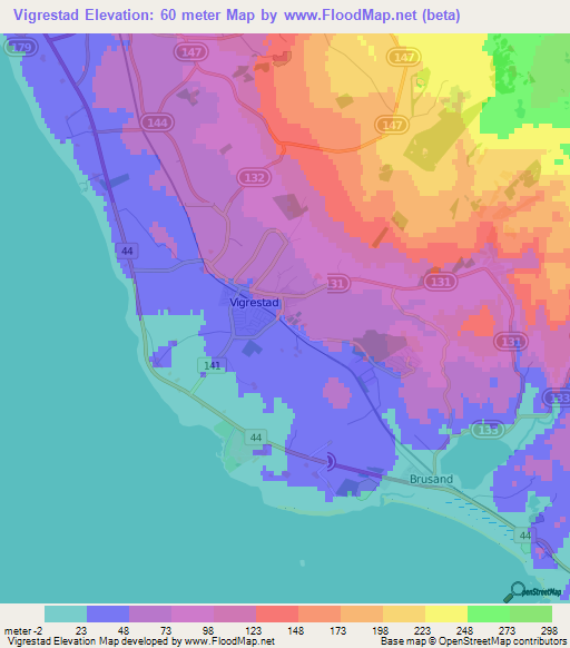 Vigrestad,Norway Elevation Map