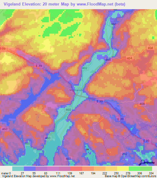 Vigeland,Norway Elevation Map