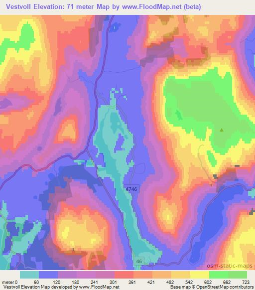 Vestvoll,Norway Elevation Map