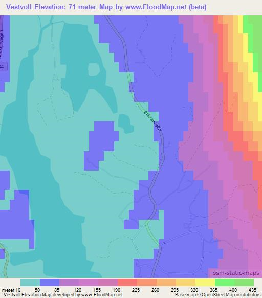 Vestvoll,Norway Elevation Map