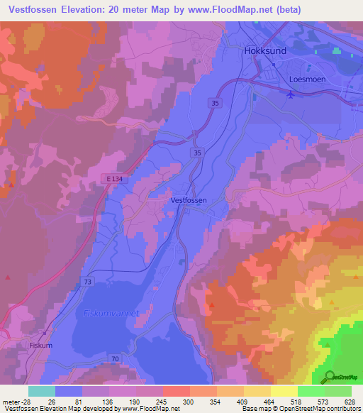 Vestfossen,Norway Elevation Map