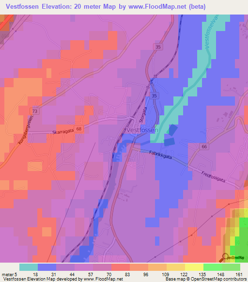 Vestfossen,Norway Elevation Map
