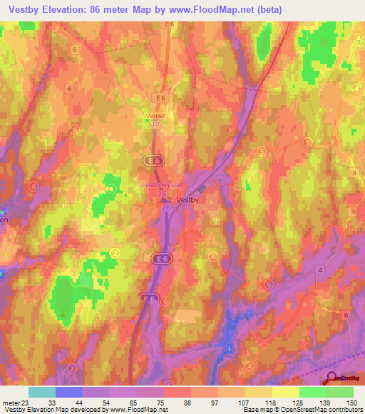 Vestby,Norway Elevation Map