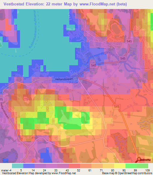Vestbostad,Norway Elevation Map