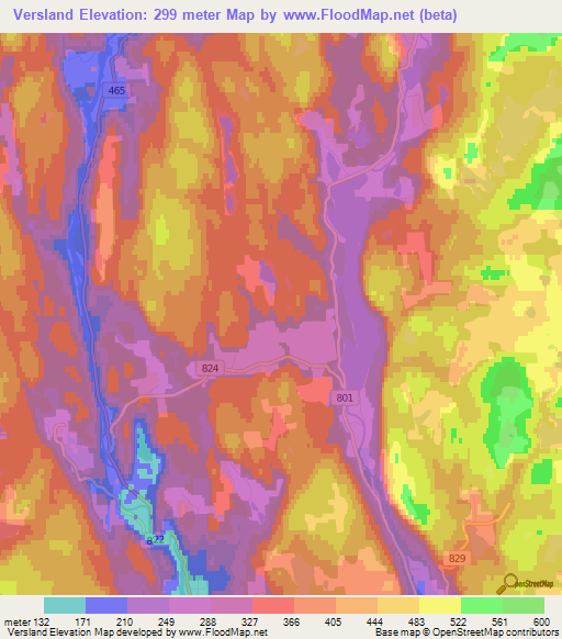 Versland,Norway Elevation Map