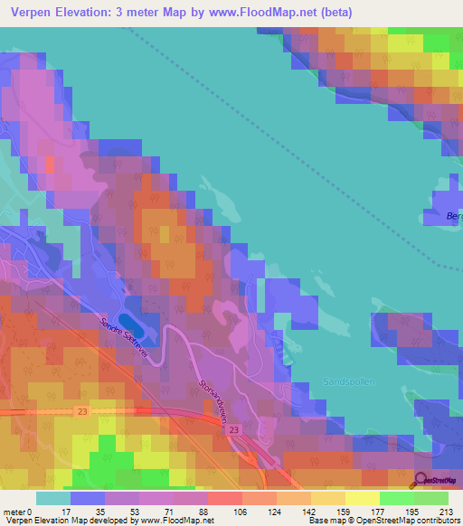 Verpen,Norway Elevation Map