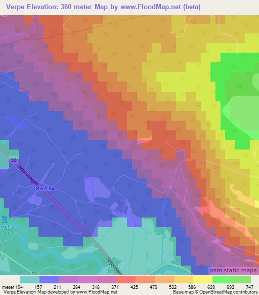 Verpe,Norway Elevation Map