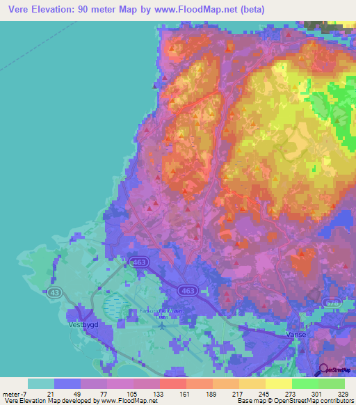 Vere,Norway Elevation Map