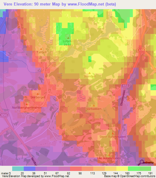 Vere,Norway Elevation Map