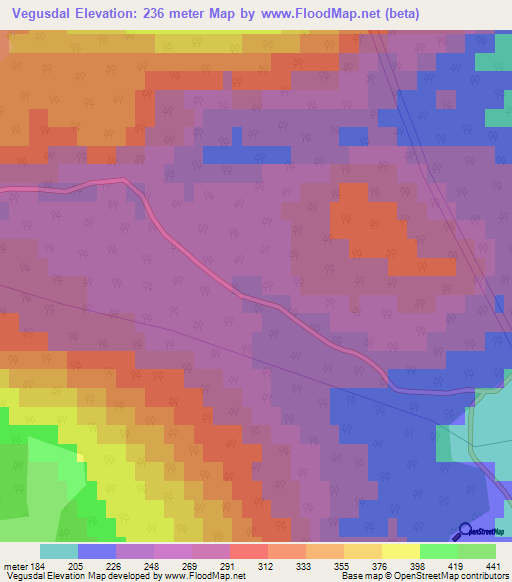 Vegusdal,Norway Elevation Map