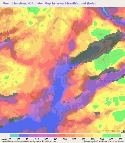 Veen,Norway Elevation Map