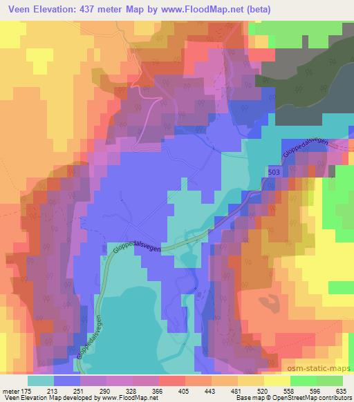Veen,Norway Elevation Map