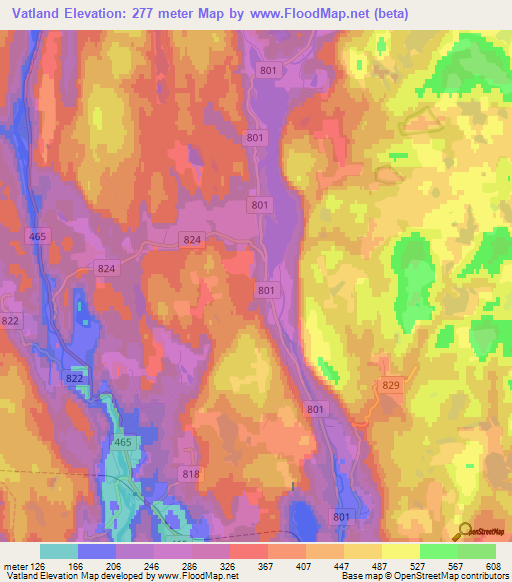 Vatland,Norway Elevation Map