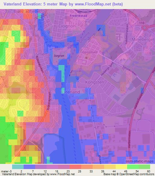 Vaterland,Norway Elevation Map