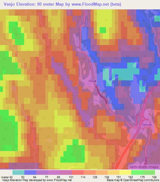 Vasjo,Norway Elevation Map