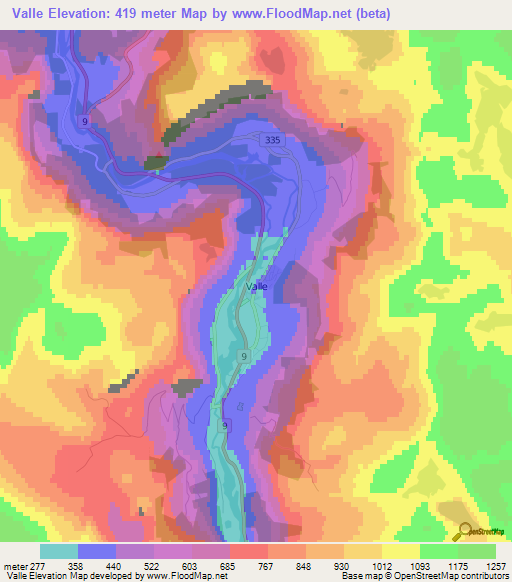 Valle,Norway Elevation Map