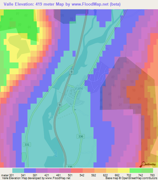 Valle,Norway Elevation Map