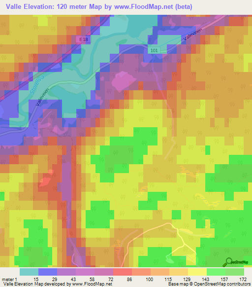 Valle,Norway Elevation Map