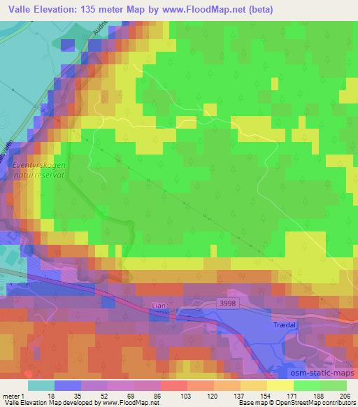 Valle,Norway Elevation Map