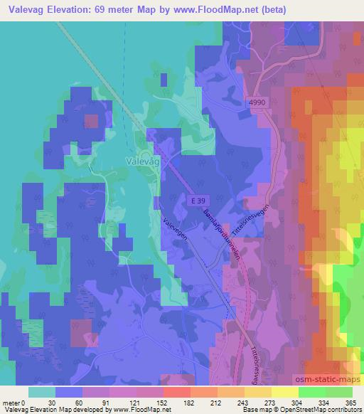 Valevag,Norway Elevation Map