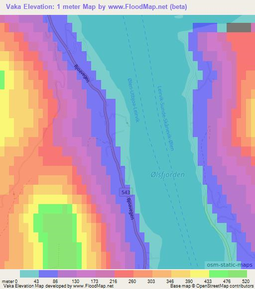 Vaka,Norway Elevation Map