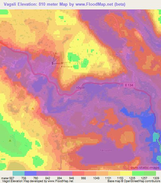 Vagsli,Norway Elevation Map