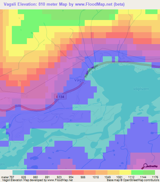 Vagsli,Norway Elevation Map