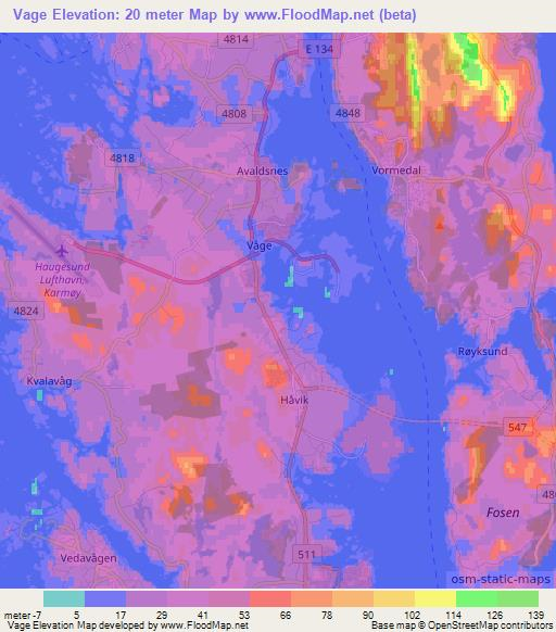 Vage,Norway Elevation Map
