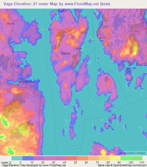 Vaga,Norway Elevation Map