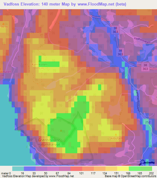 Vadfoss,Norway Elevation Map