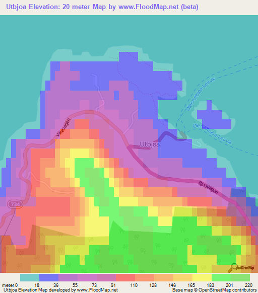 Utbjoa,Norway Elevation Map