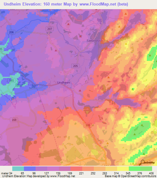 Undheim,Norway Elevation Map