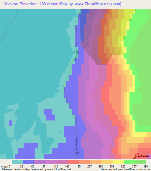 Ulvevne,Norway Elevation Map