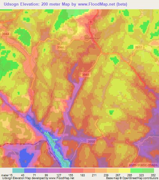 Udsogn,Norway Elevation Map