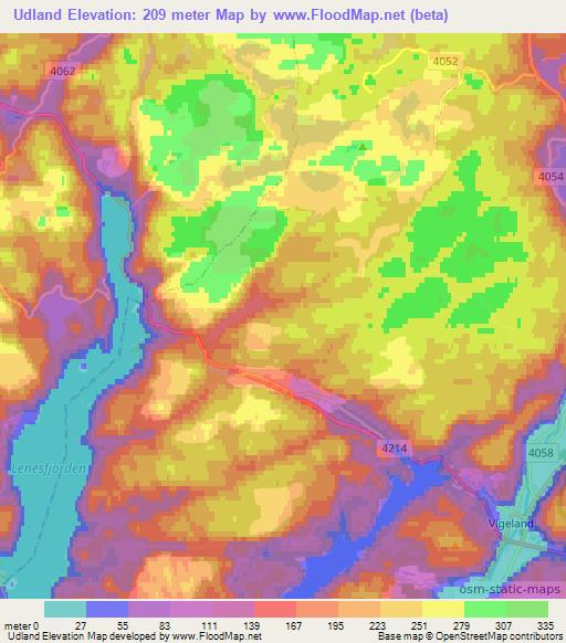 Udland,Norway Elevation Map