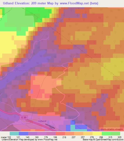 Udland,Norway Elevation Map