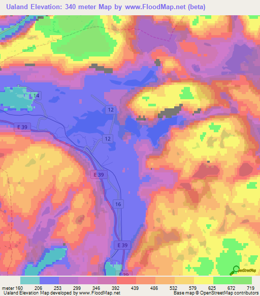 Ualand,Norway Elevation Map