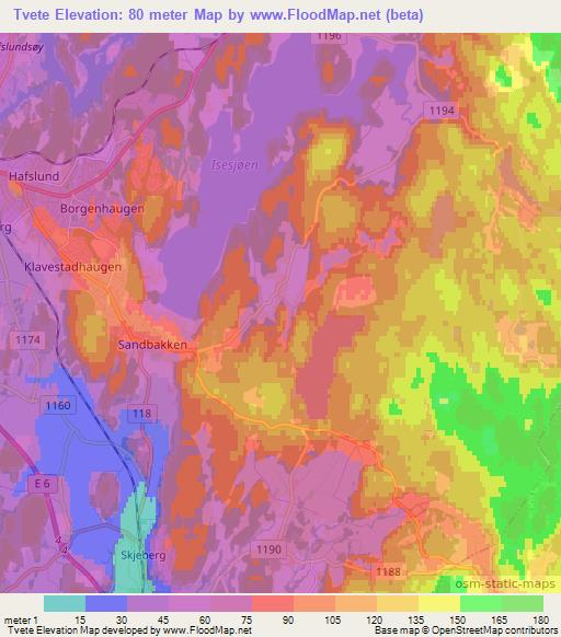 Tvete,Norway Elevation Map