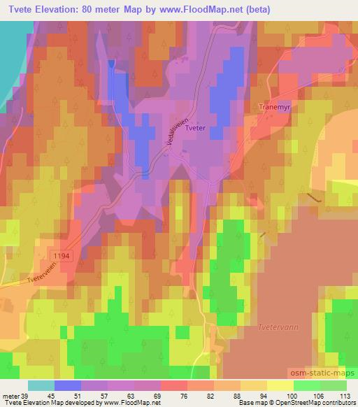 Tvete,Norway Elevation Map