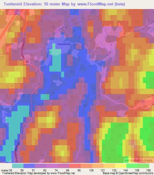 Tveitereid,Norway Elevation Map