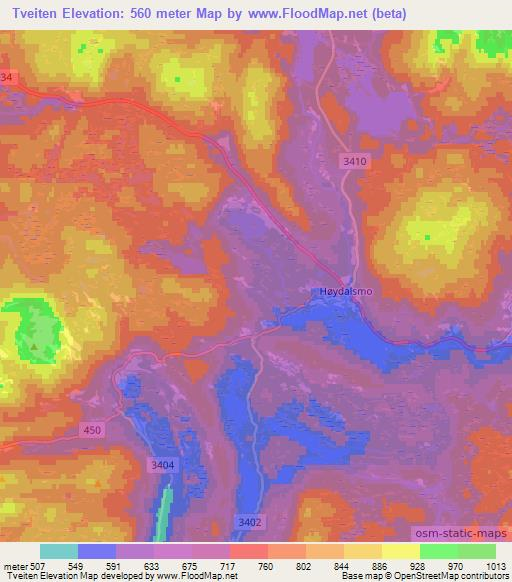 Tveiten,Norway Elevation Map