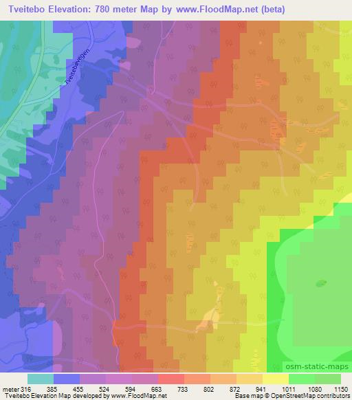Tveitebo,Norway Elevation Map